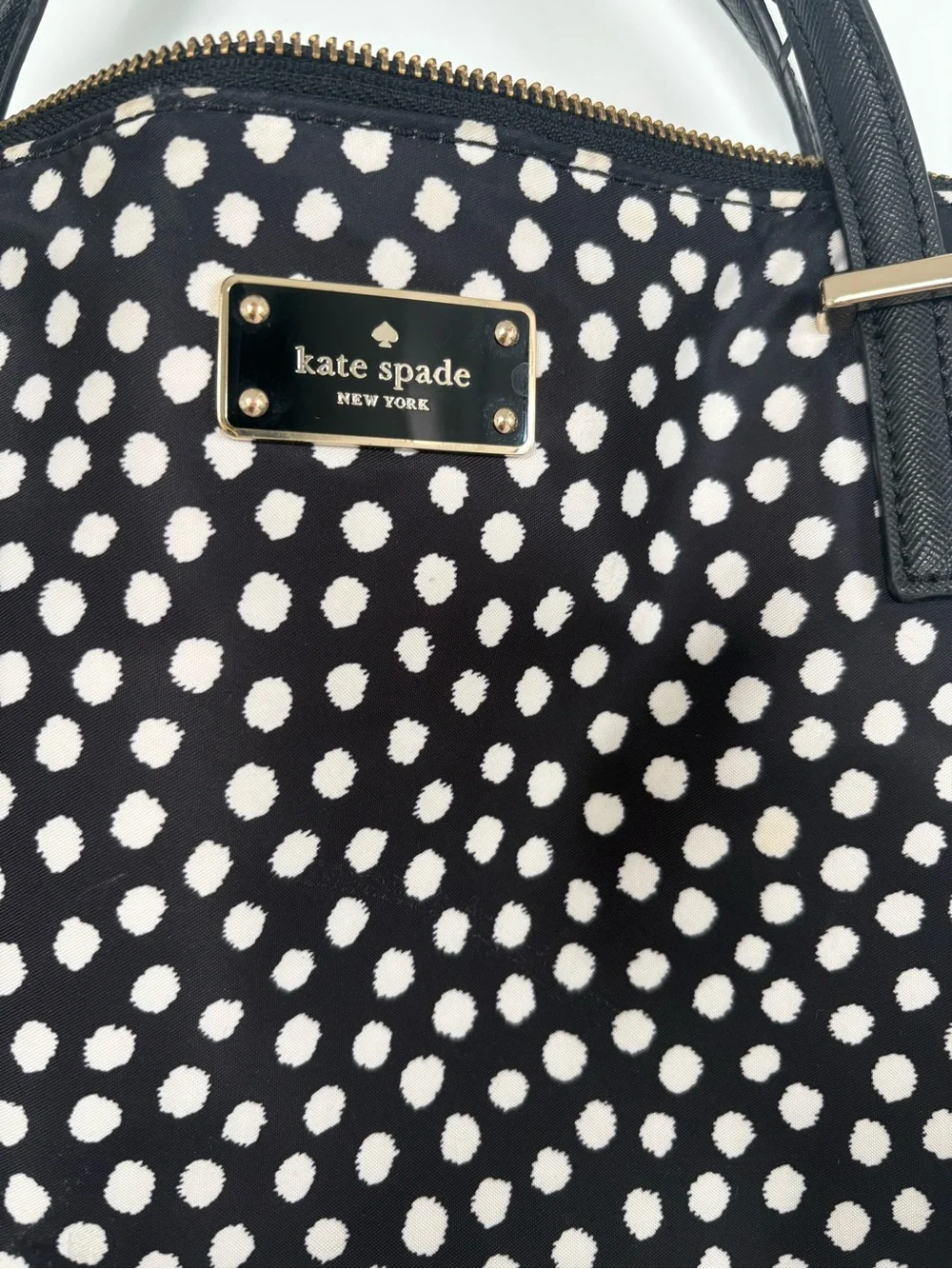Kate Spade Spot Nylon Calista Laptop Bag, style WKRU1612, black/cream polka dot